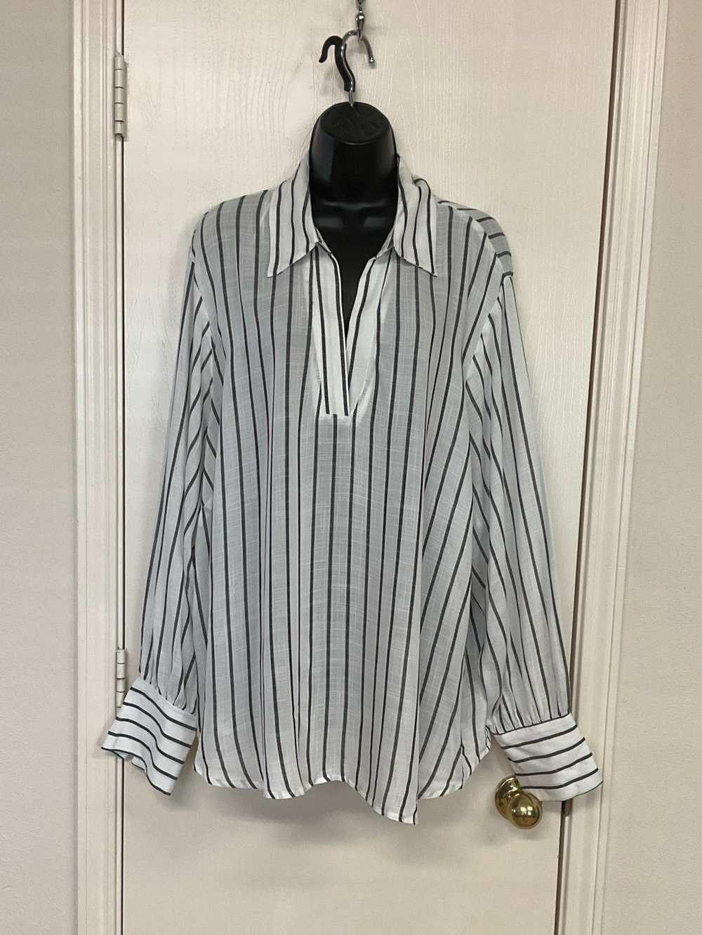 For the Republic Striped Rayon Blouse in White & Black